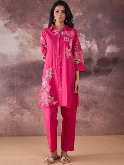 Dhiyona IE Printed Shirt Collar Pure Cotton Top With Trousers