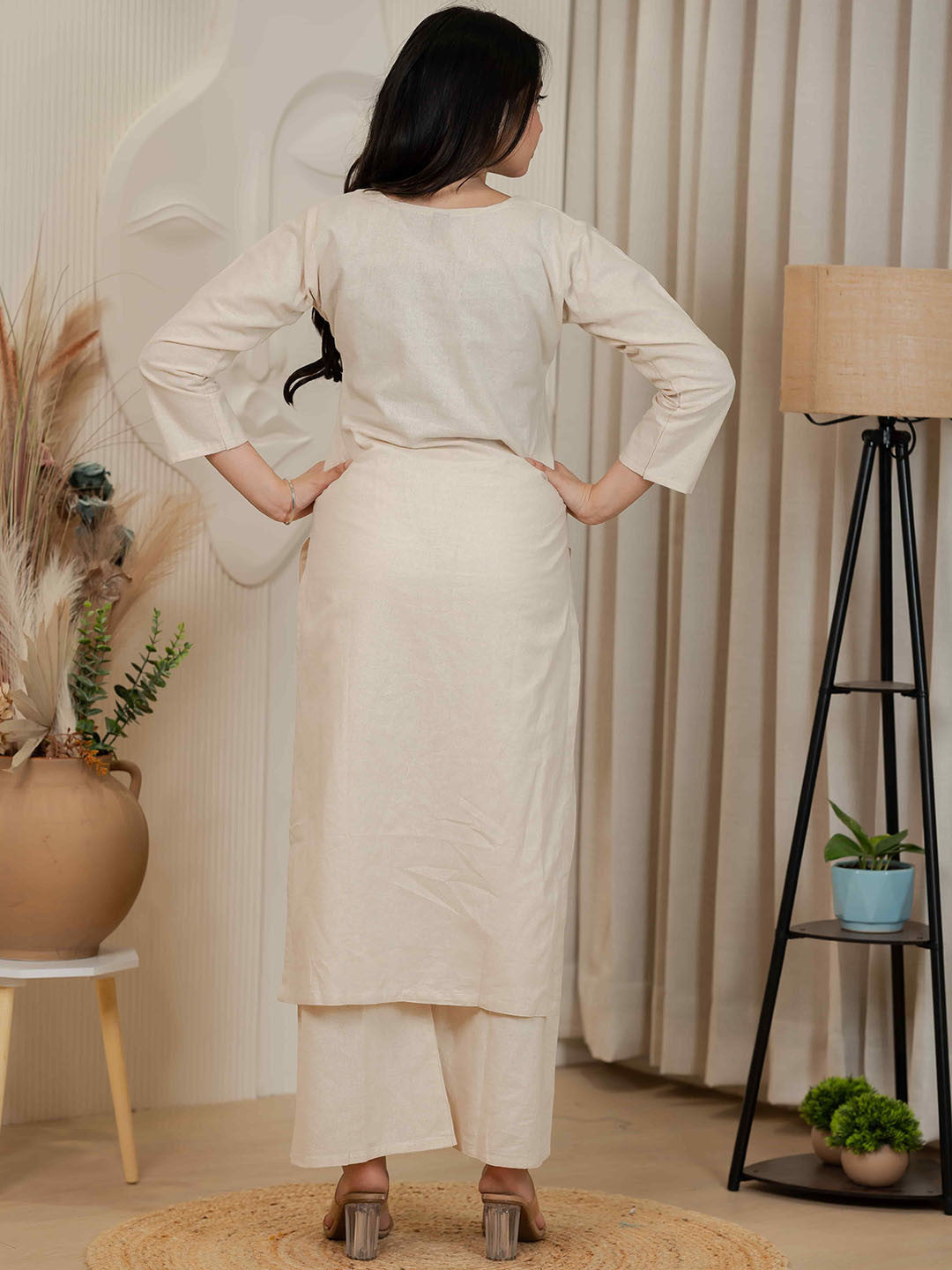 Floral Printed Pure Cotton Straight Kurta & Palazzos