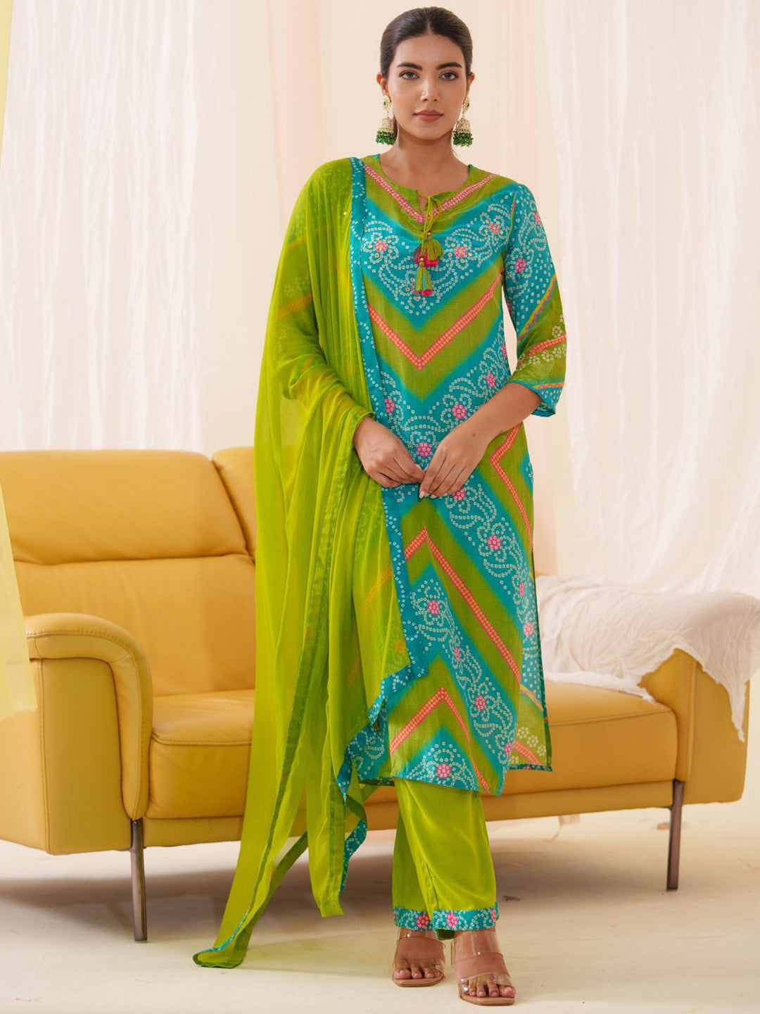 Dhiyona SN Embroidered Straight Kurta With Trousers & Dupatta