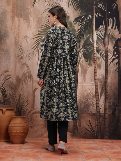 Floral Printed Regular Kurta with Trousers
