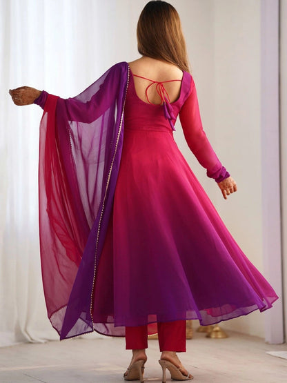 Women Ombre Dyed Regular Kurta with Trousers & With Dupatta