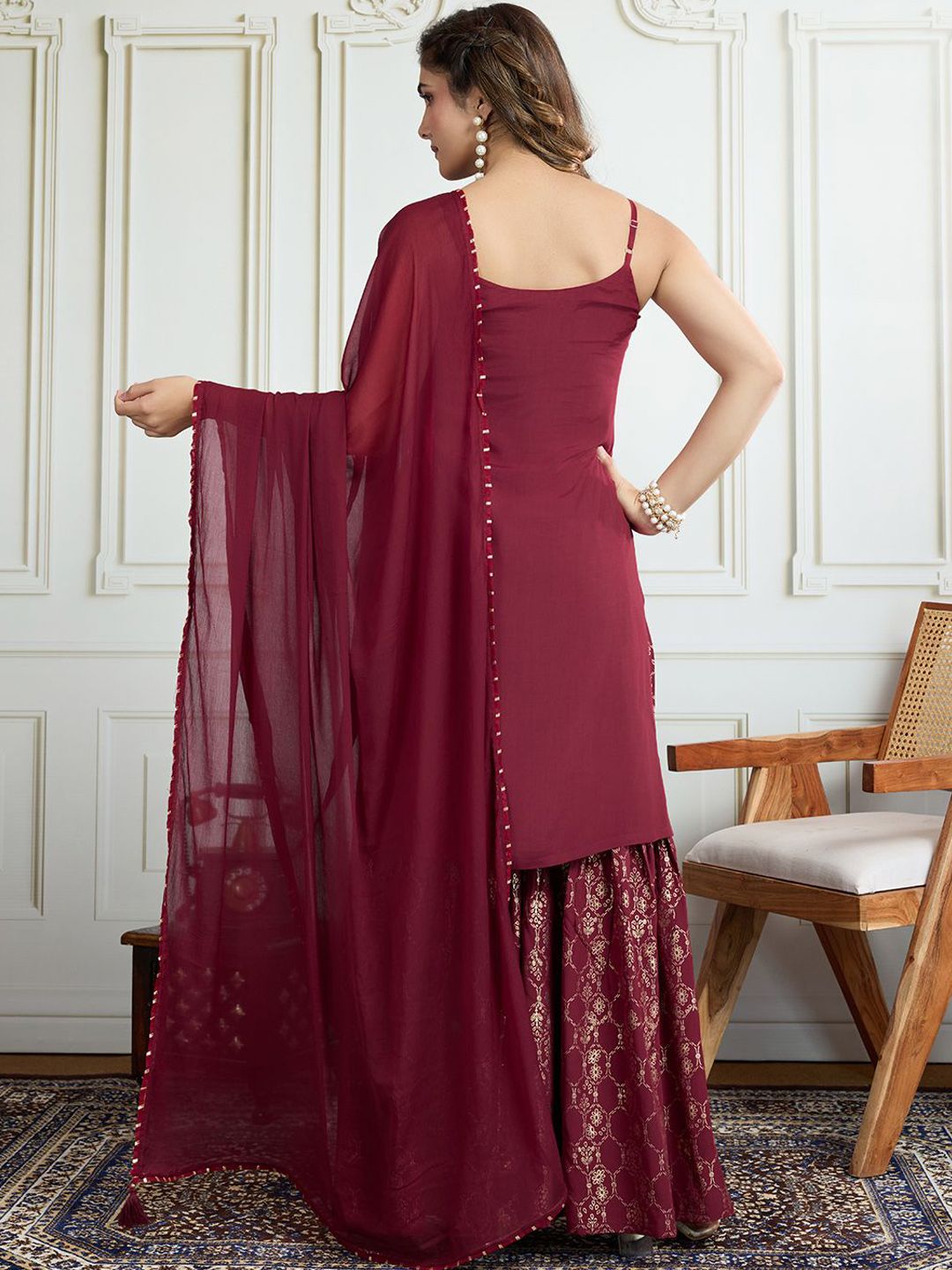 Dhiyona HOP Women Floral Embroidered Kurta with Sharara & Dupatta