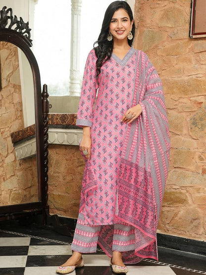 Dhiyona KL Women Ethnic Motifs Printed Regular Kurta with Trousers & With Dupatta
