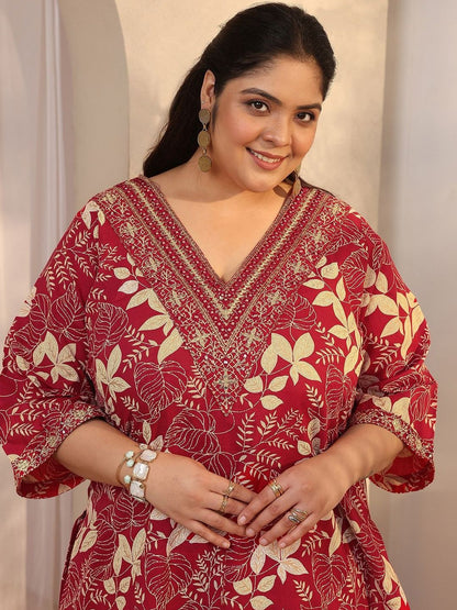 Dhiyona Women's Plus Size Floral Printed Kurta with Trousers & With Dupatta
