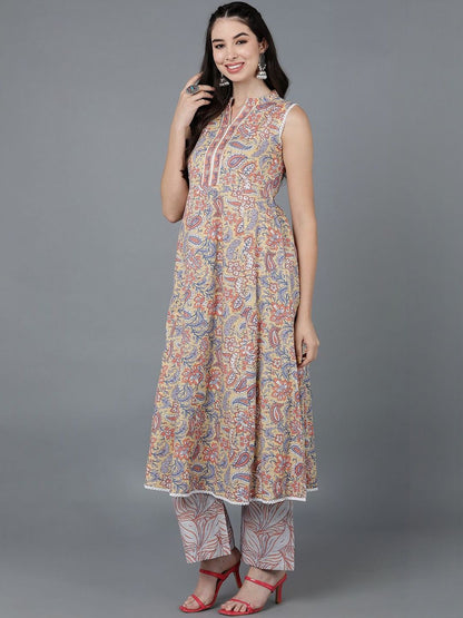 Dhiyona KL Ethnic Motifs Printed Empire Pure Cotton Kurta with Palazzos & Dupatta