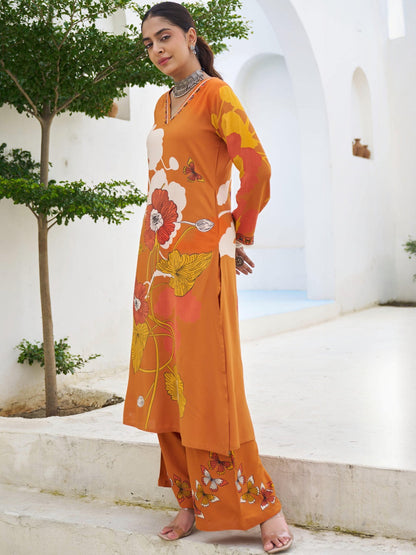 Women Floral Printed Regular Sequinned Kurta with Palazzos