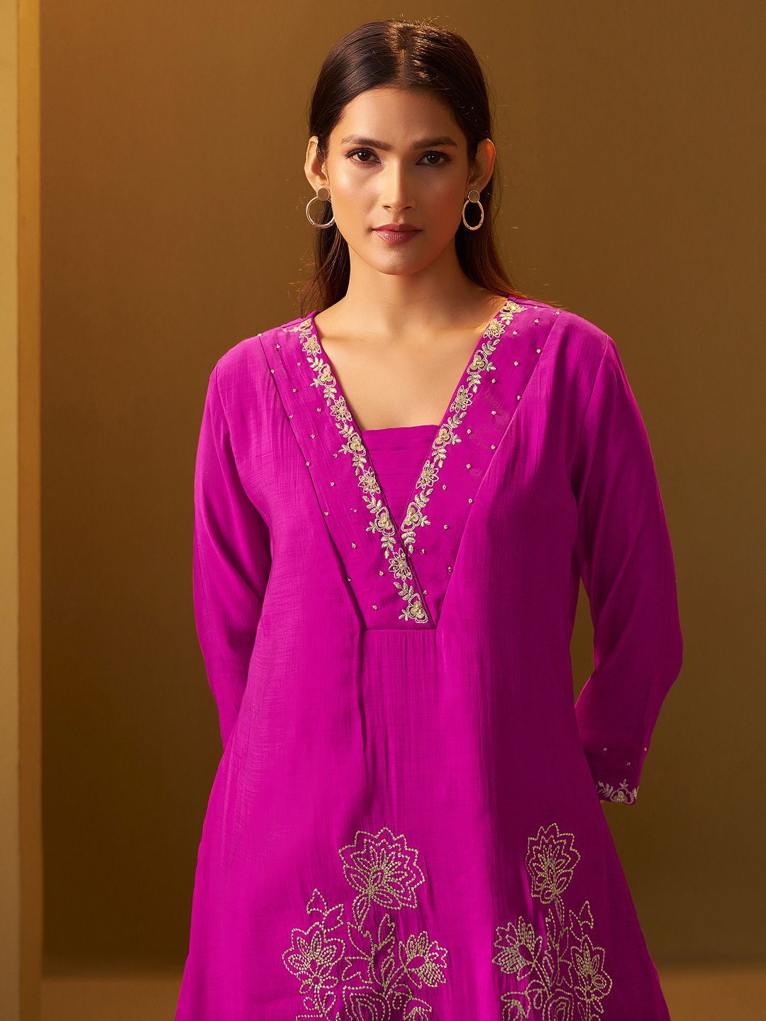 Dhiyona IE Women Floral Embroidered A-Line Kurta with Trousers