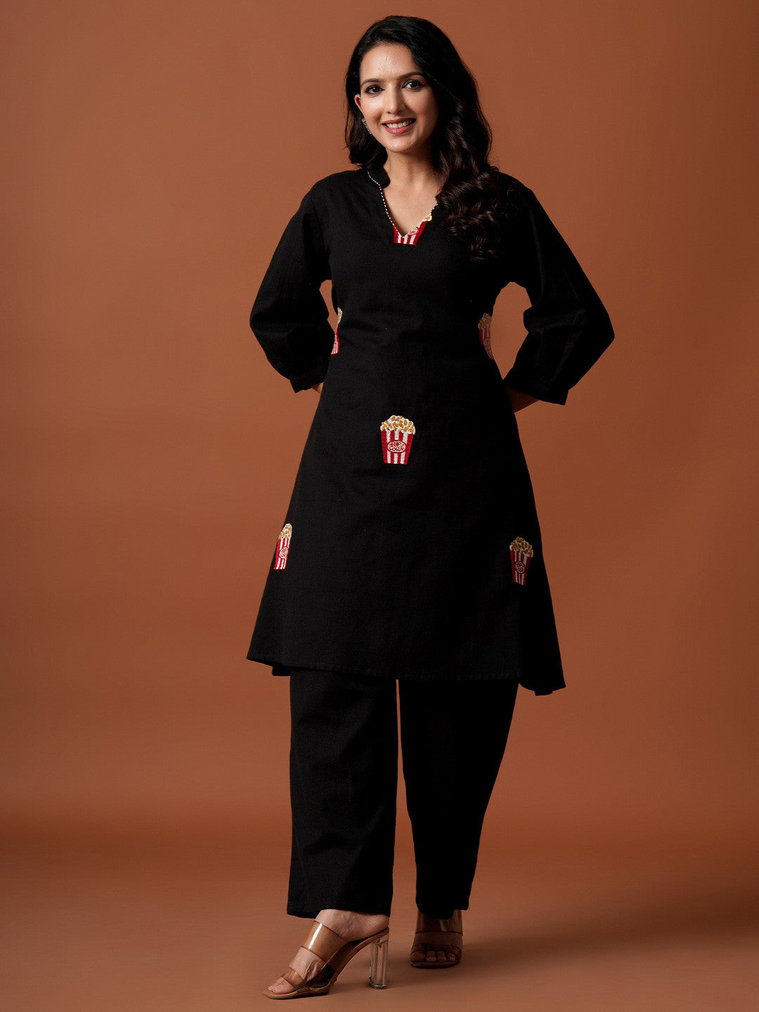 Women Regular Pure Cotton Embroidered A-Line Kurta & Palazzos Kurta Sets