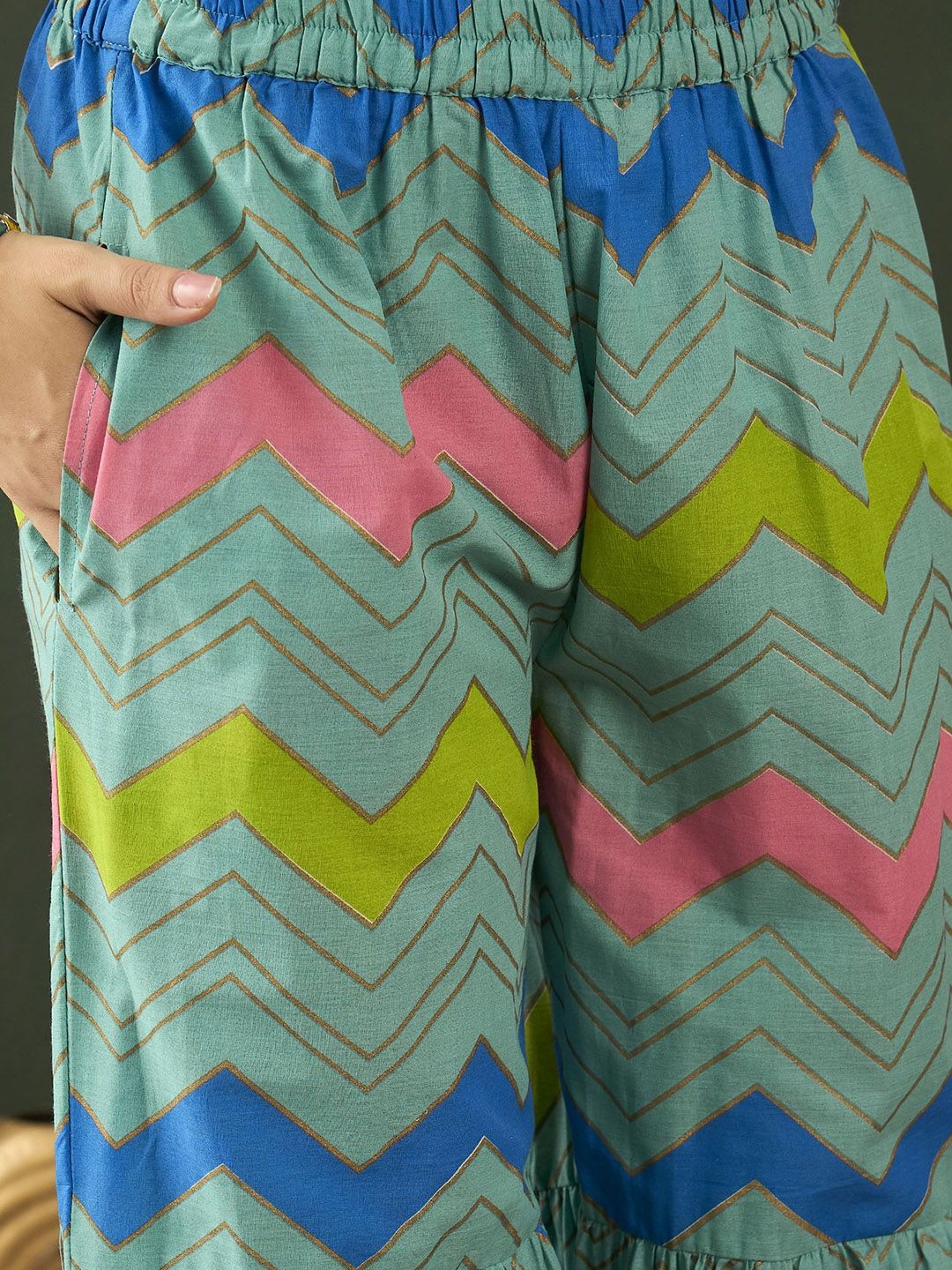 Dhiyona SN Printed Mirror Work Straight Kurta With Sharara & Dupatta