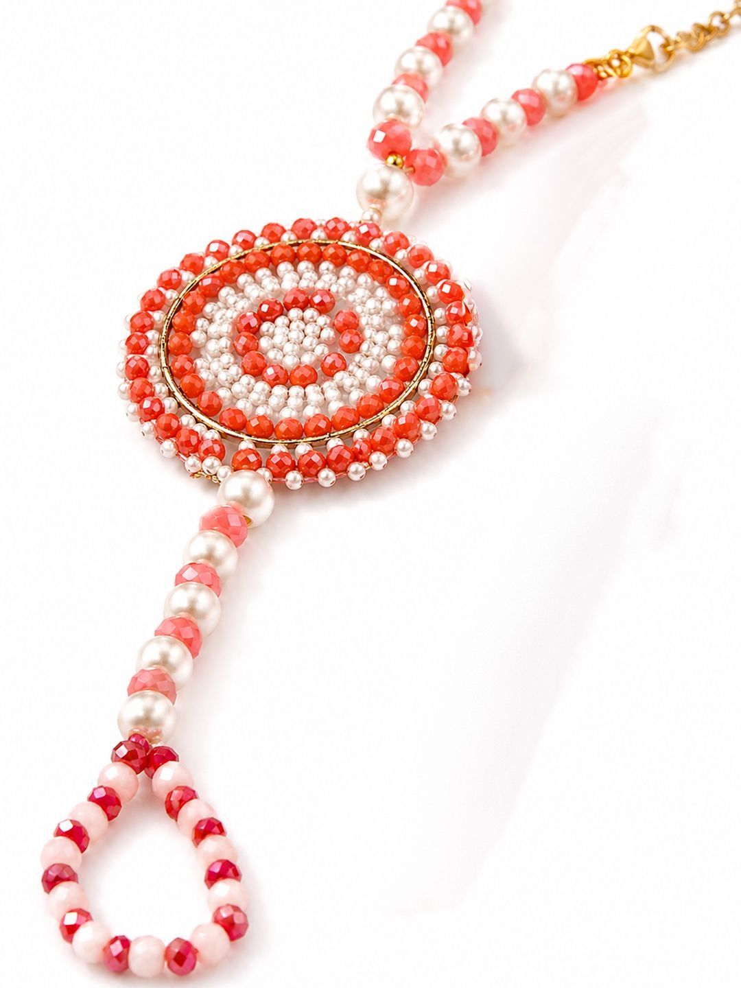 Dhiyona Set Of 2 Gold Toned Pearls & Beads Round Shape Bhaiya Bhabhi Rakhi With Roli Chawal