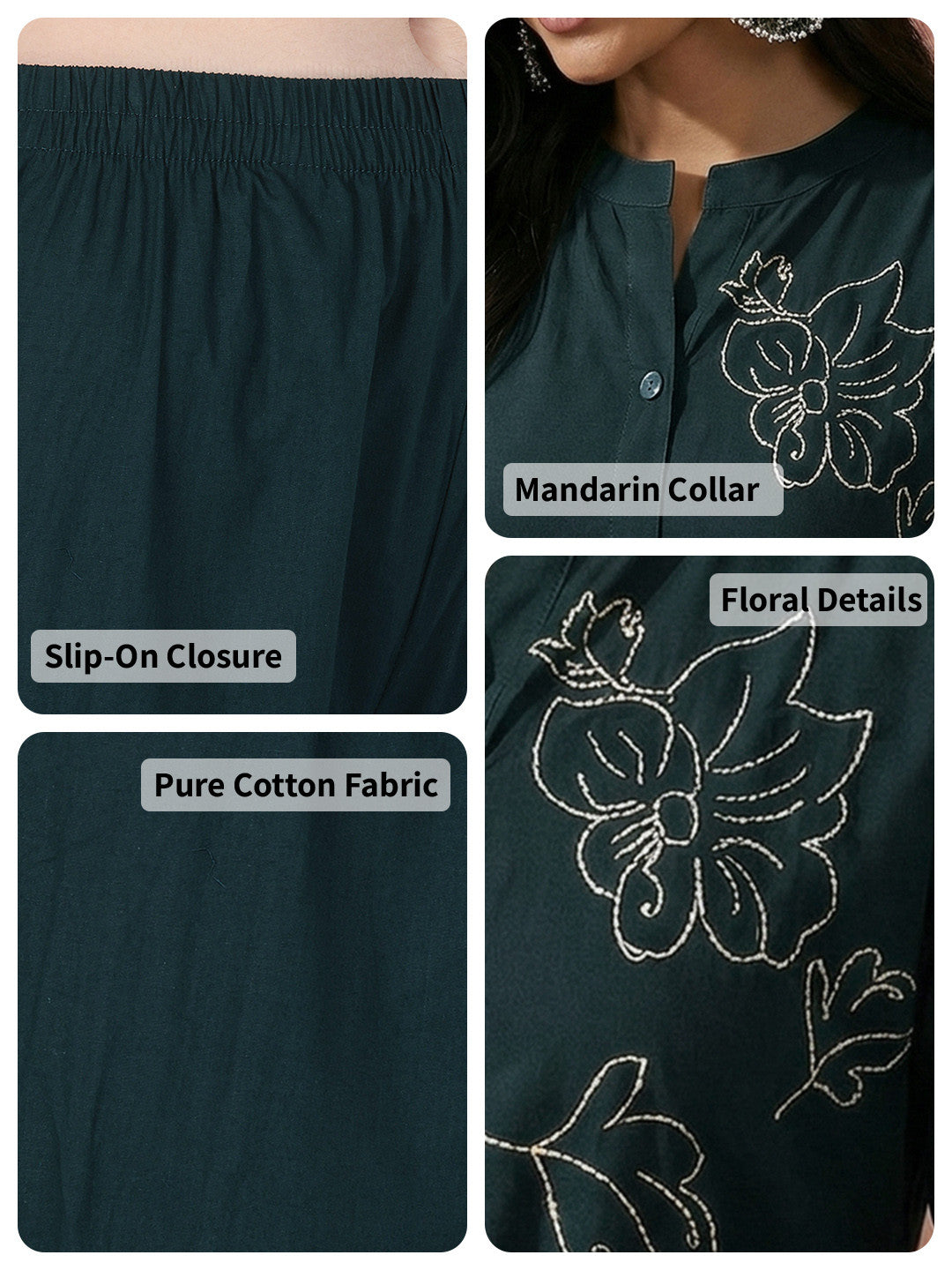 Floral Embroidered Regular Pure Cotton Kurta with Trouser