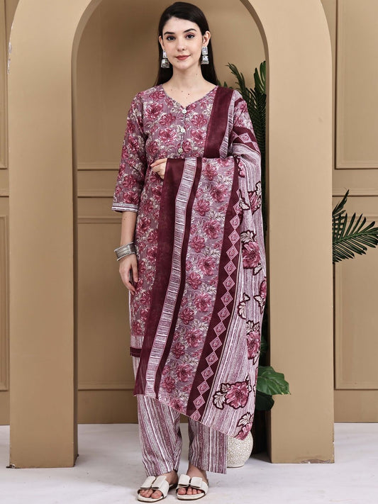 Dhiyona KL Women Printed Cotton Blend Kurta Sets With Dupatta