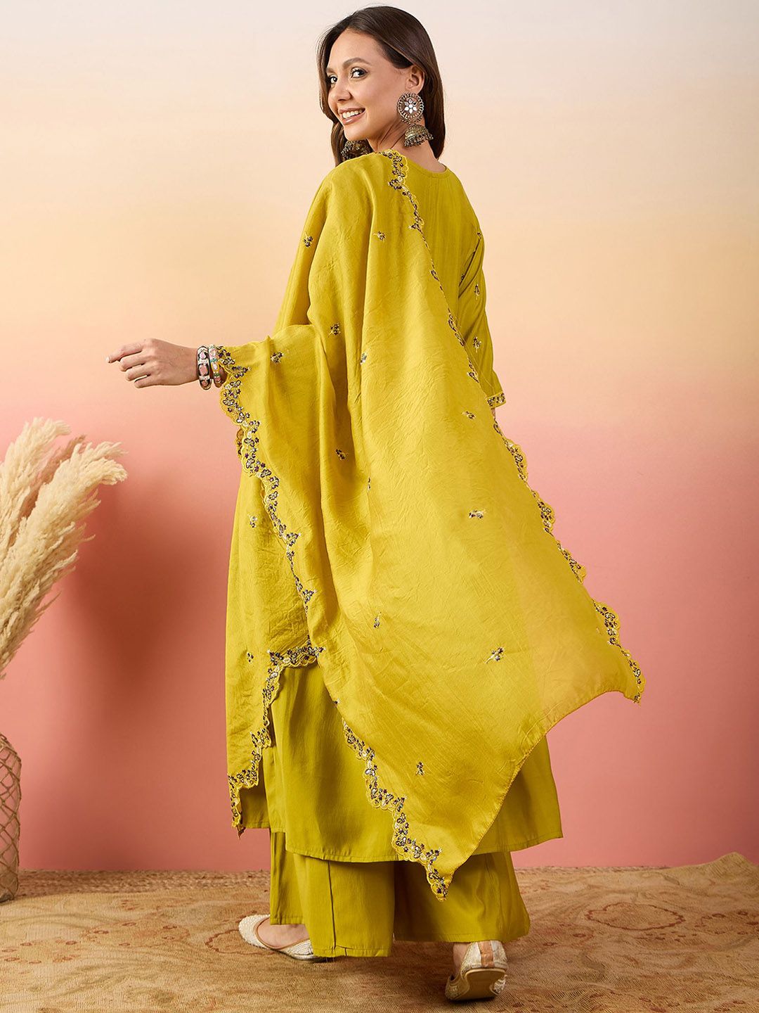 Dhiyona SN Embroidered Kurta With Palazzos & Dupatta