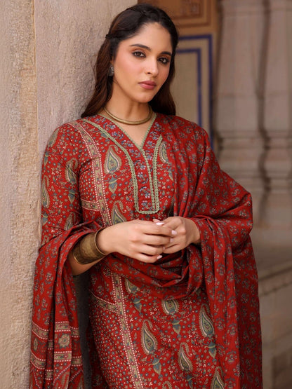 Dhiyona RR Women's Ethnic Motifs Printed Pleated Pure Cotton Kurta with Trousers & With Dupatta
