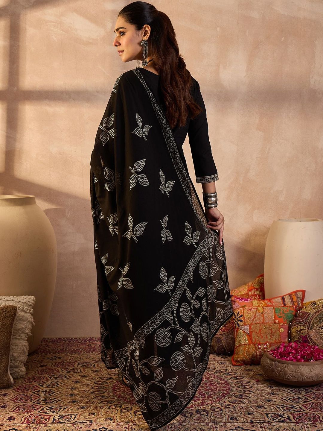 Women Solid Cotton Kurta with Trousers & Dupatta