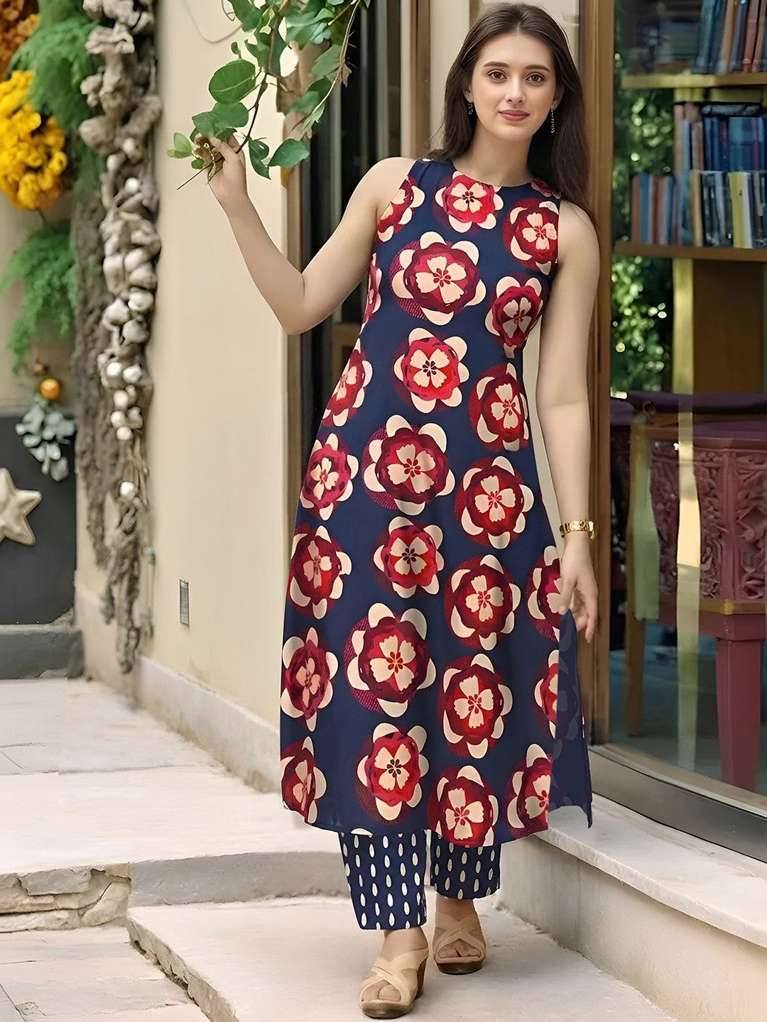 Printed Pure Cotton Round Neck Kurta & Trousers