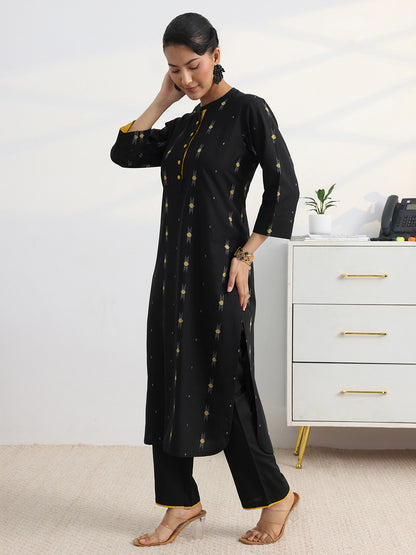 Libas Black Woven Design Straight Kurta Set