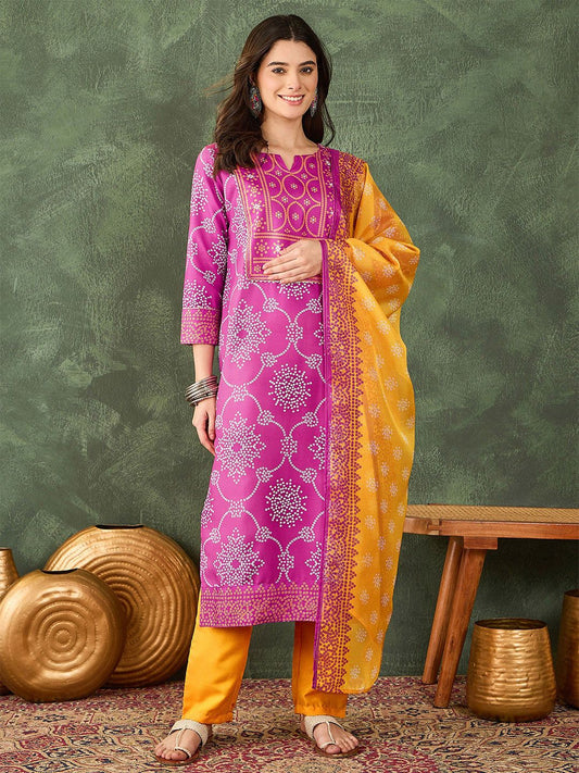 Dhiyona KL Women Ethnic Motifs Printed Regular Kurta with Trousers & With Dupatta