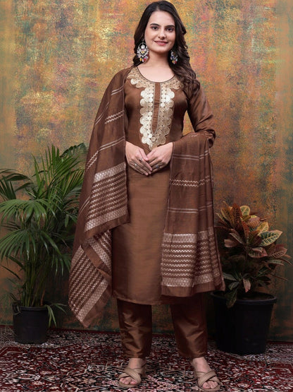 Women Ethnic Motifs Embroidered Regular Kurta with Trousers & With Dupatta