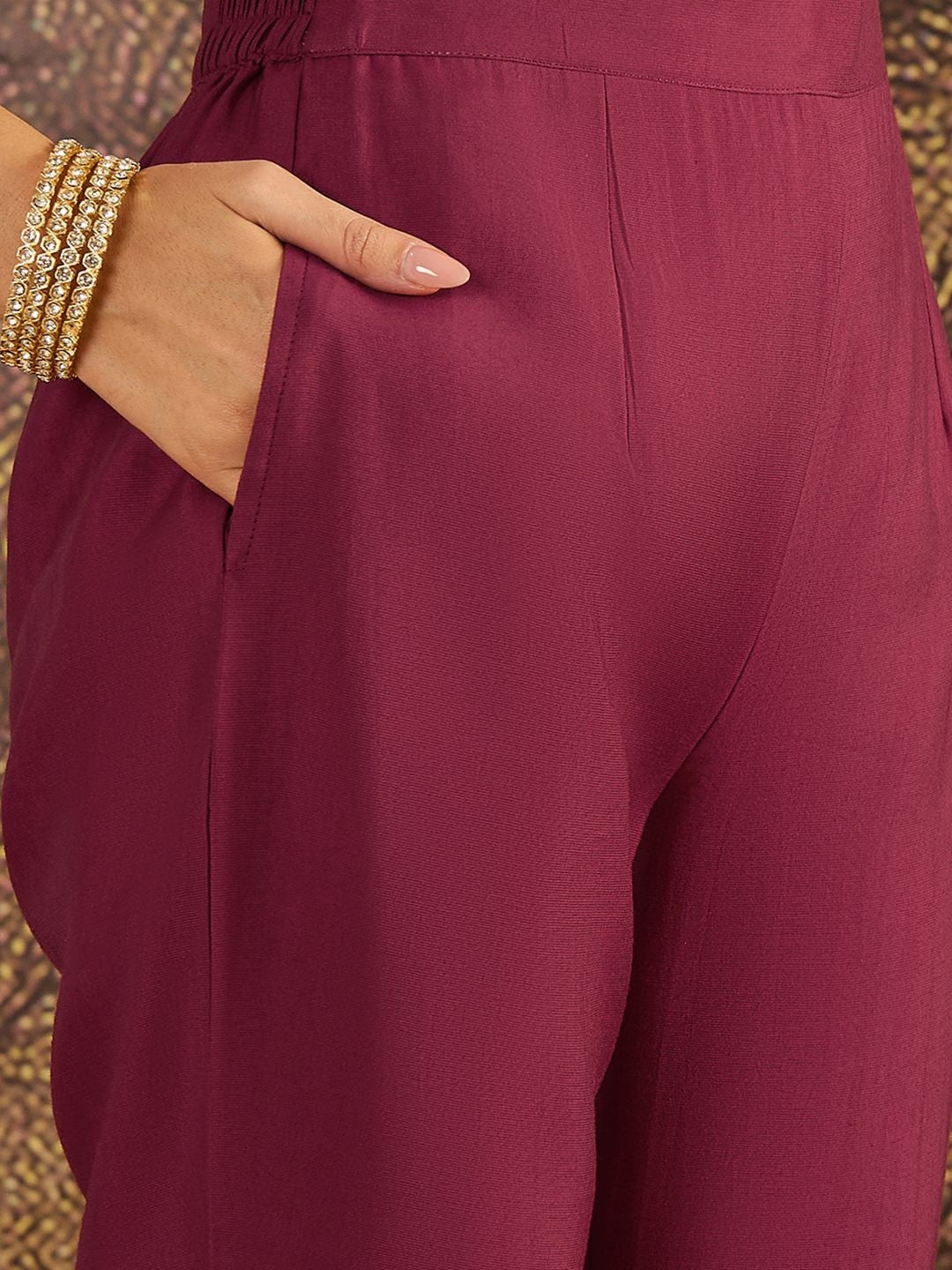 Zari Sequence Thread Embroidered A-Line Kurta & Trousers With Dupatta