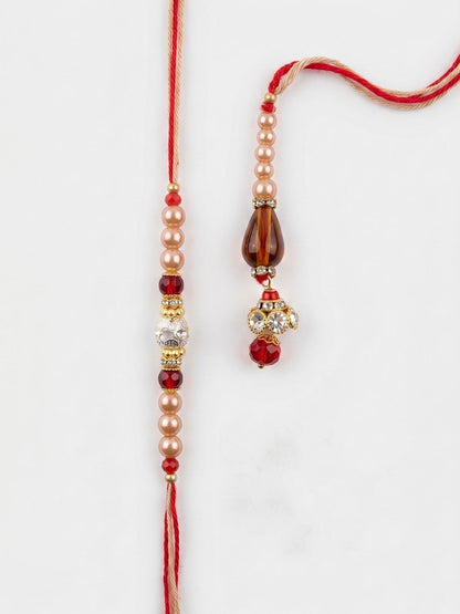Dhiyona Set Of 2 Multicolor Artificial Stones & Beads Bhaiya Bhabhi Rakhi With Roli Chawal