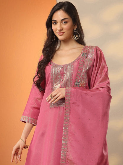 Ethnic Motifs Embroidered Thread Work Kurta With Trousers & Dupatta