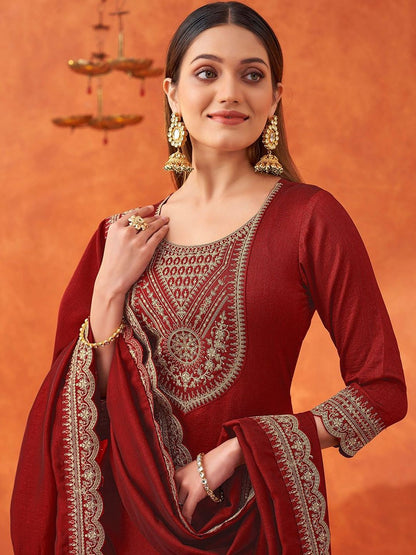 Dhiyona KL Women Ethnic Motifs Embroidered Regular Thread Work Kurta with Sharara & With Dupatta