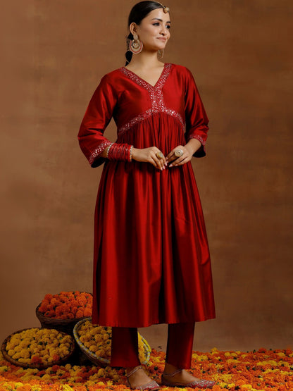 Women Ethnic Motifs Embroidered Empire Mirror Work Kurta with Trousers & With Dupatta
