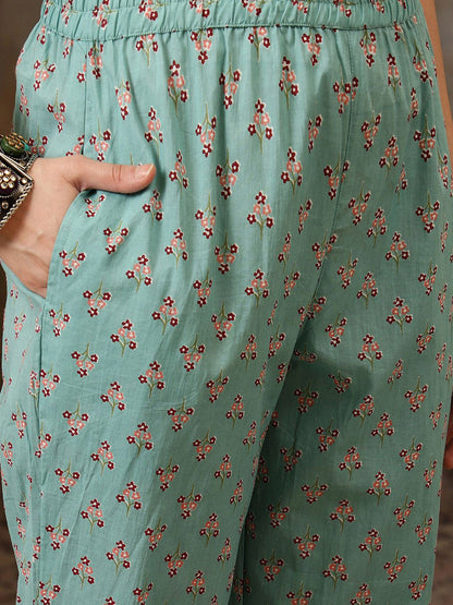 Floral Printed Pure Cotton Straght Kurta & Trouser With Dupatta