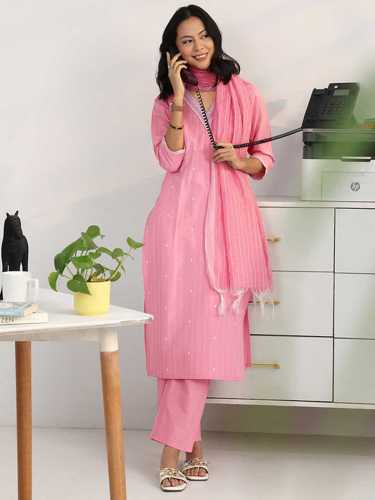 Women Ethnic Motifs Printed Regular Cotton Blend Kurta with Trousers & With Dupatta