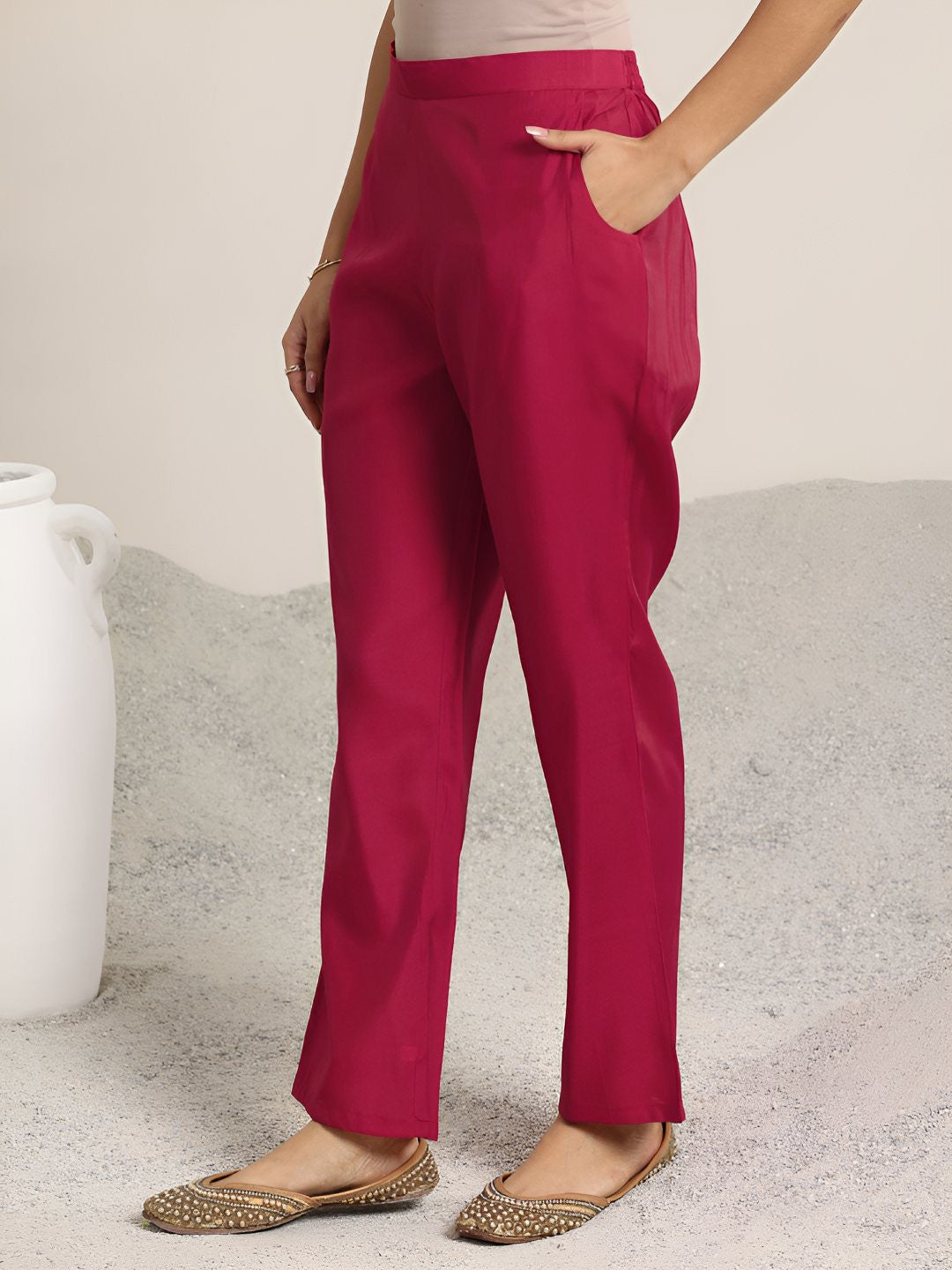 Ethnic Motifs Embroidered V-Neck Straight Kurta With Trousers & Dupatta