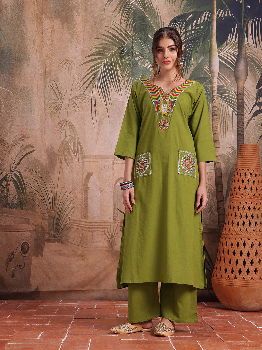 Geometric Embroidered Kurta with Palazzos