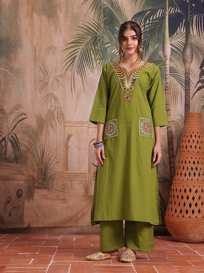Geometric Embroidered Kurta with Palazzos