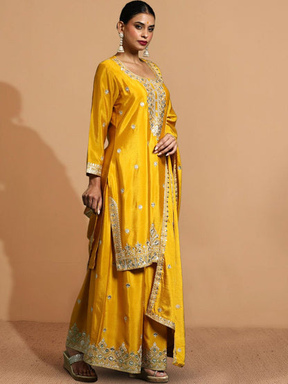 Dhiyona HOP Zari Embroidered Straight Kurta With Sharara & Dupatta