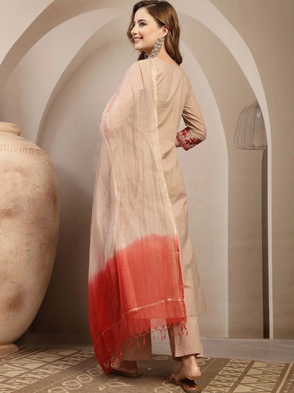 Women Embroidered Regular Sequinned Kurta with Palazzos & With Dupatta