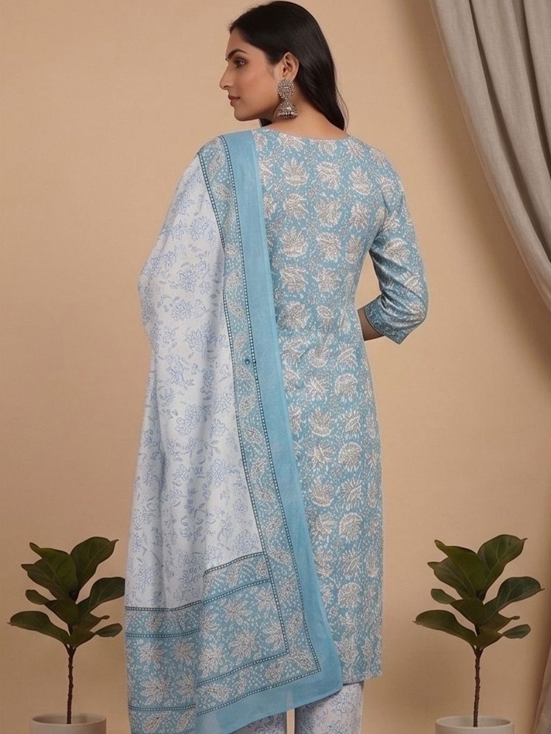Blue Women Floral Printed Regular Kurta with Patiala & With Dupatta