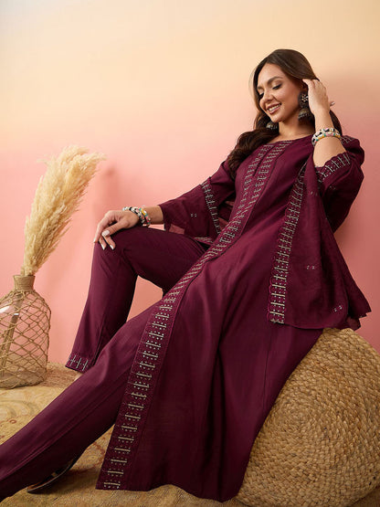 Embroidered Straight Kurta With Pyjamas & Dupatta