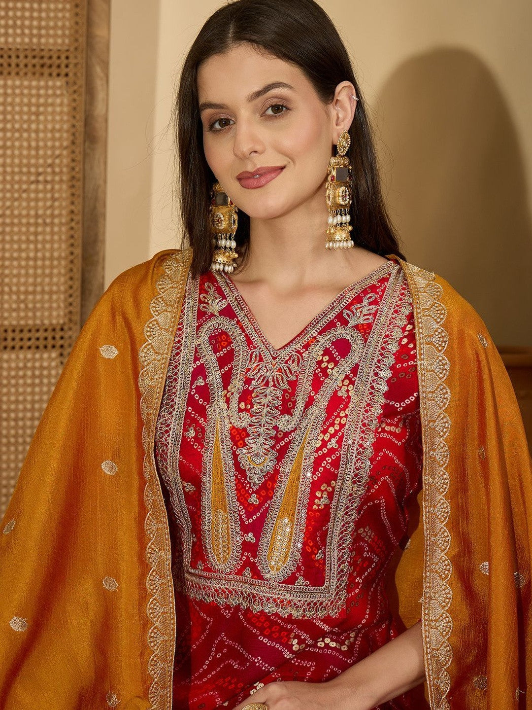 Women Bandhani Dyed Regular Patchwork Kurta with Patiala & With Dupatta