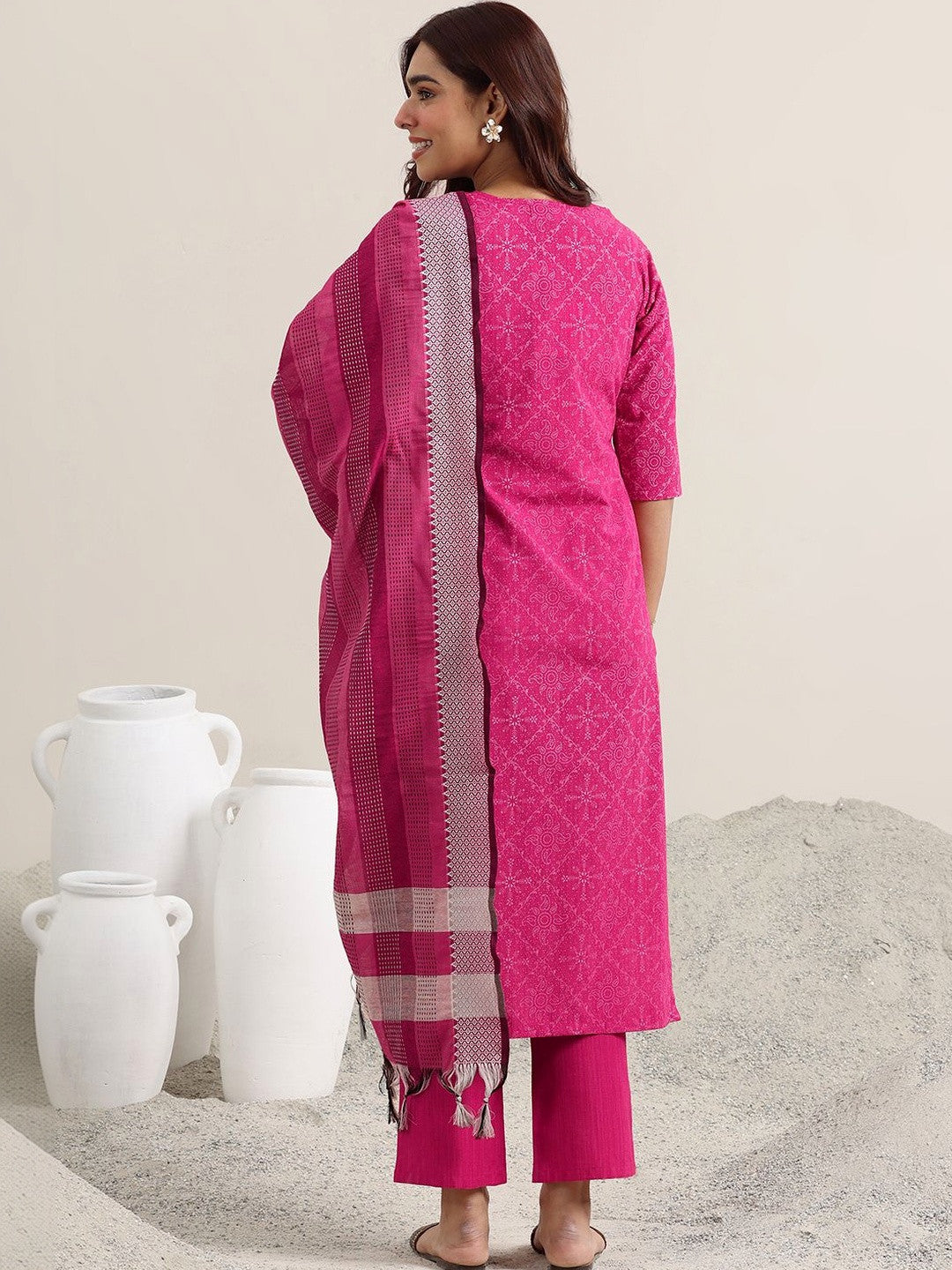 Women Ethnic Motifs Printed Regular Thread Work Kurta with Trousers & With Dupatta