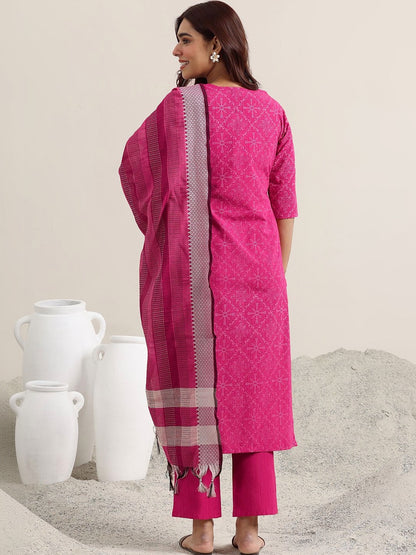 Women Ethnic Motifs Printed Regular Thread Work Kurta with Trousers & With Dupatta
