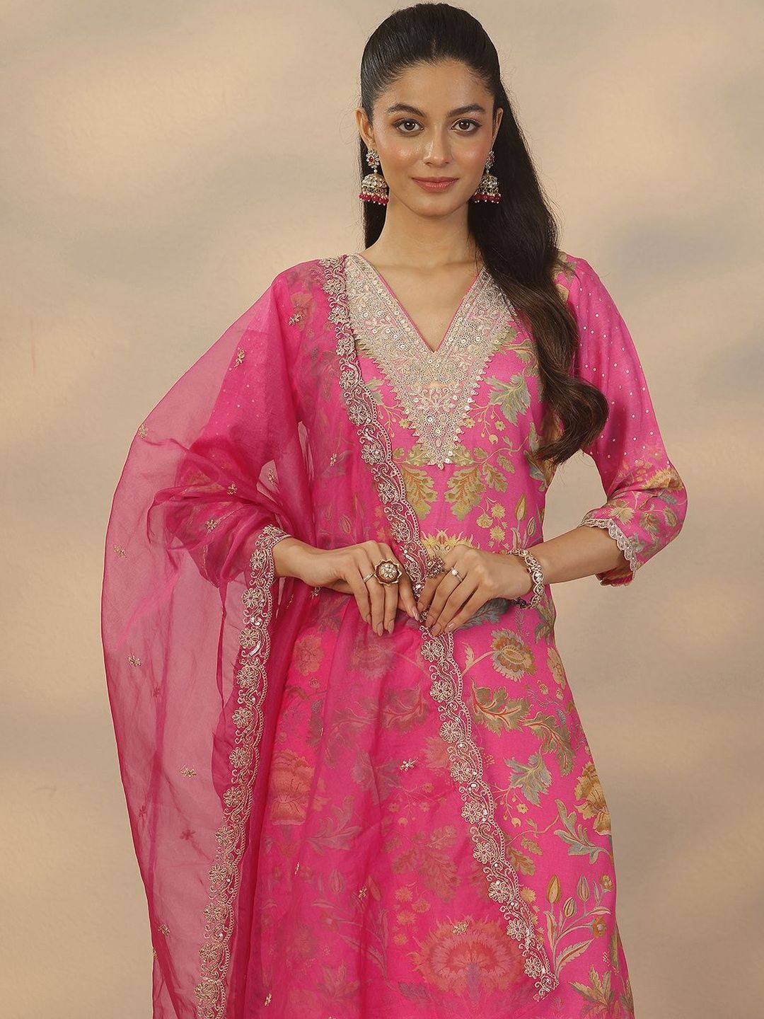 Dhiyona LL Women Floral Printed Kurta with Palazzo & Dupatta