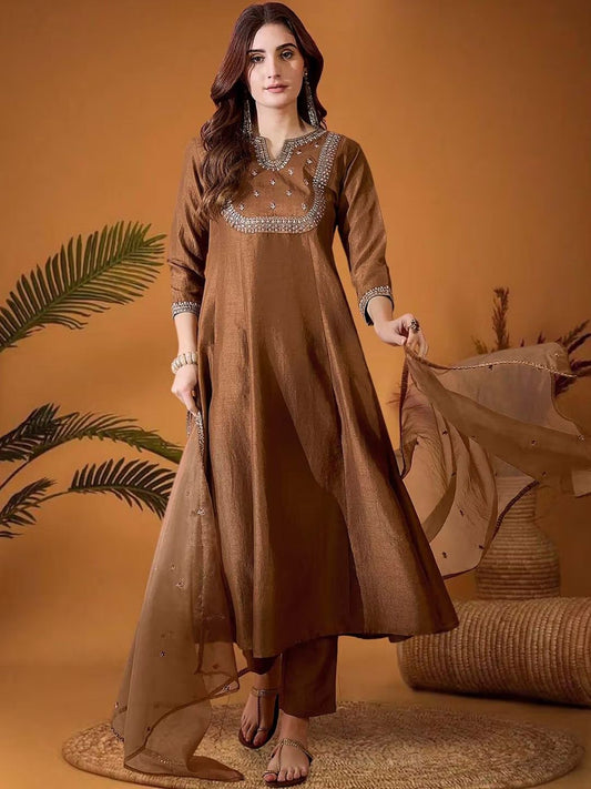 Dhiyona KL Women Embroidered Chanderi Silk Kurta Sets With Dupatta