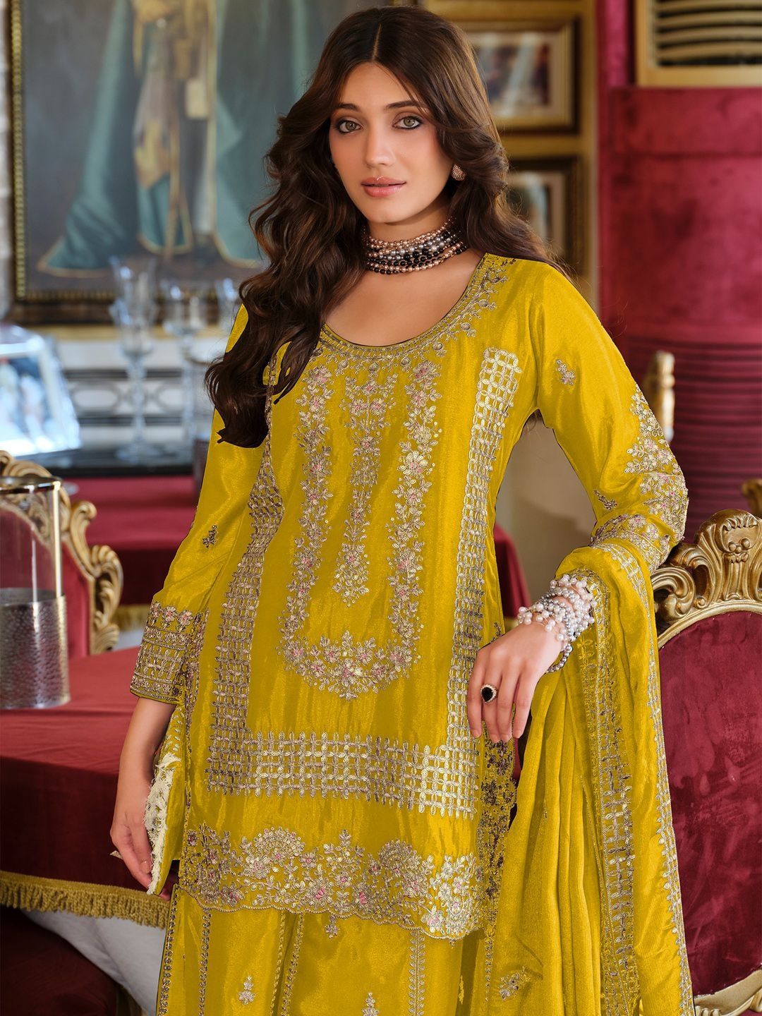 Dhiyona IE Women Ethnic Motifs Embroidered Kurta with Sharara & With Dupatta