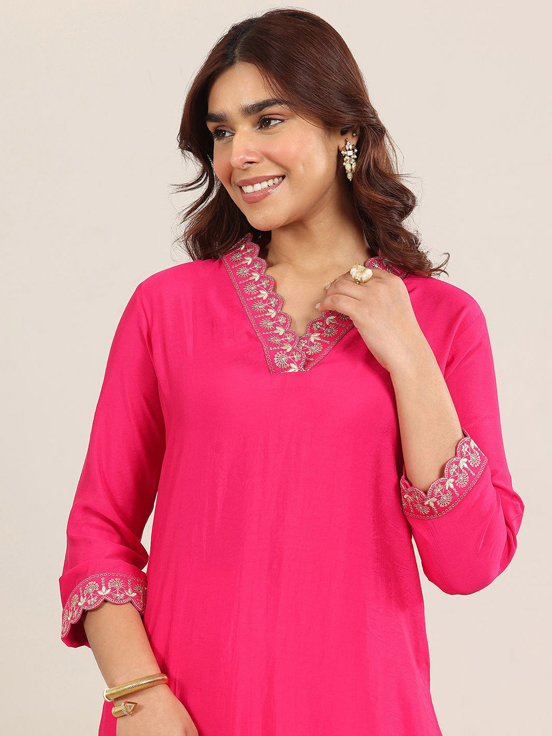 Yoke Design V Neck Kurta With Trousers & Dupatta