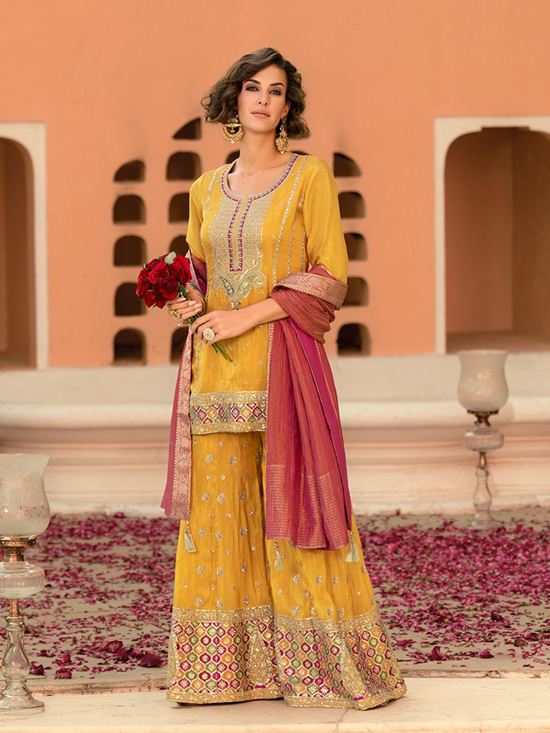 Dhiyona HOP Women Ethnic Motifs Embroidered Kurta with Sharara & Dupatta