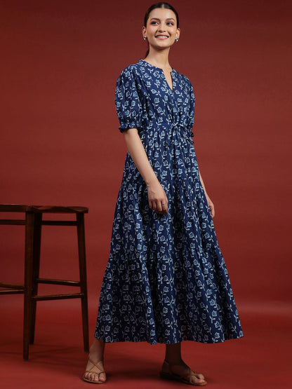 Dhiyona AY Women's Printed Cotton Fit & Flare Ethnic Dress