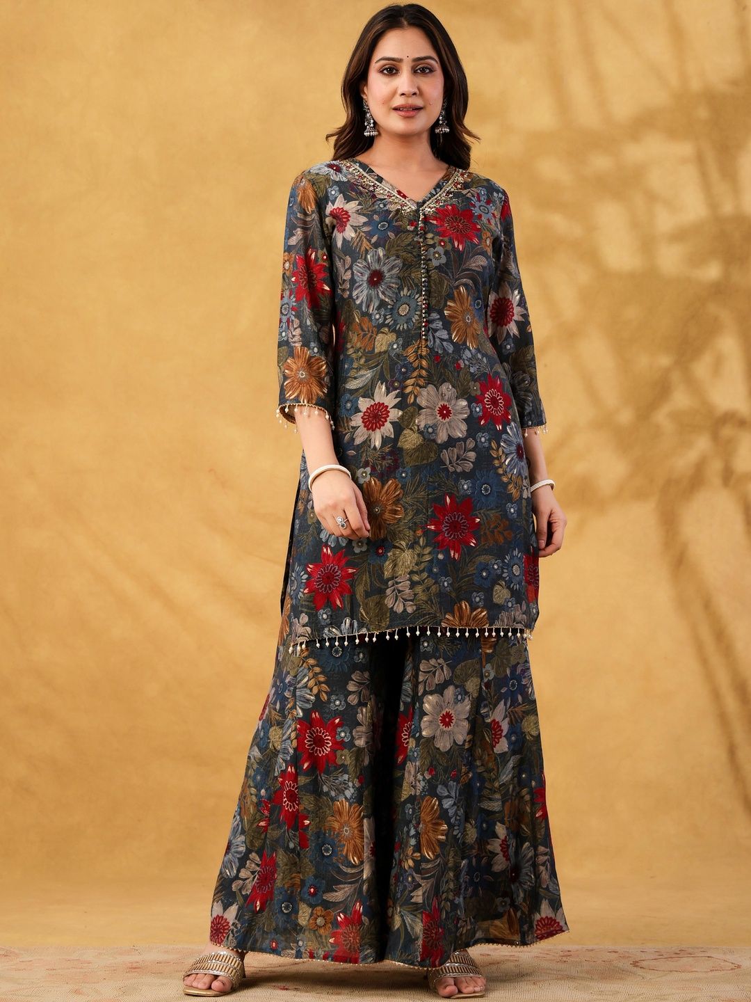 Dhiyona HOP Floral Printed Kurta with Sharara & Dupatta Set