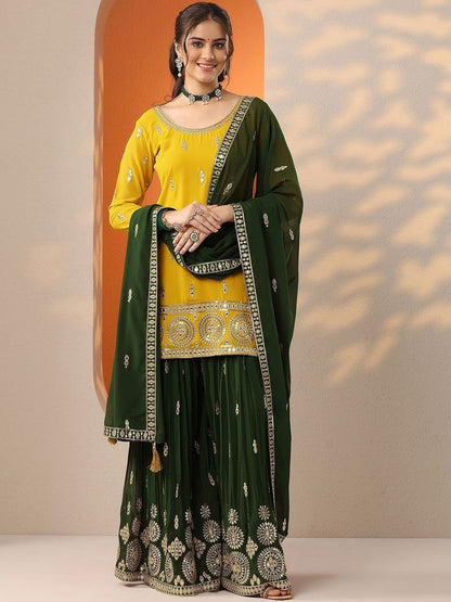 Dhiyona LL Women Ethnic Motifs Embroidered Kurta with Sharara & Dupatta