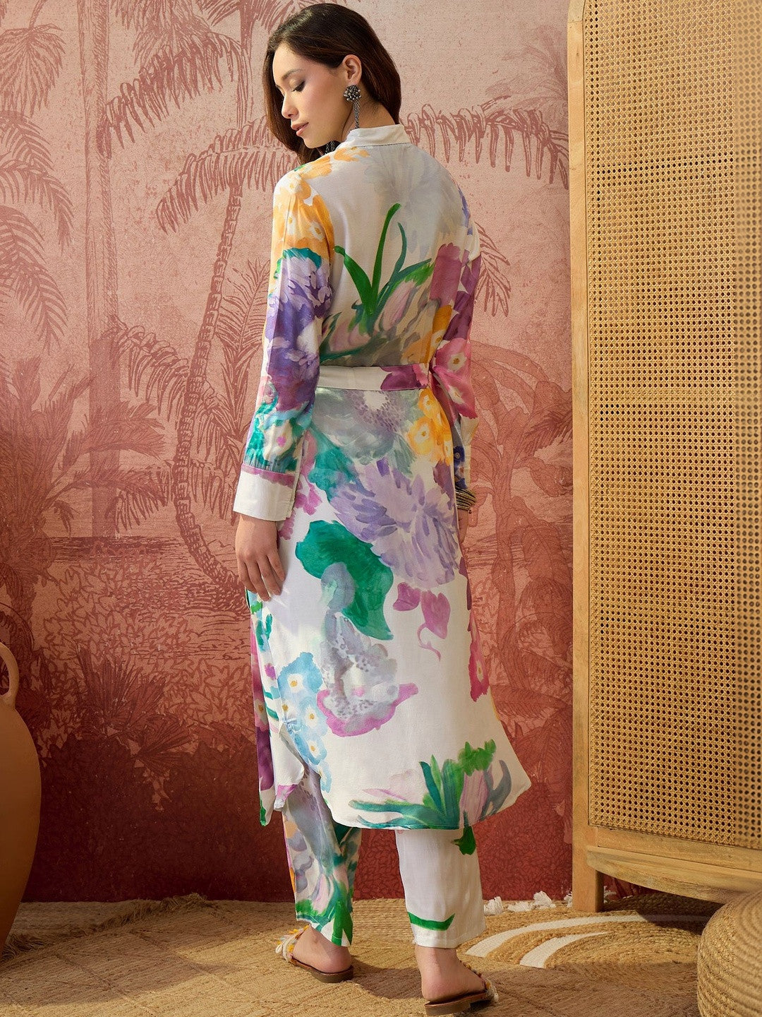 Printed Shirt Collar Kurta & Trousers