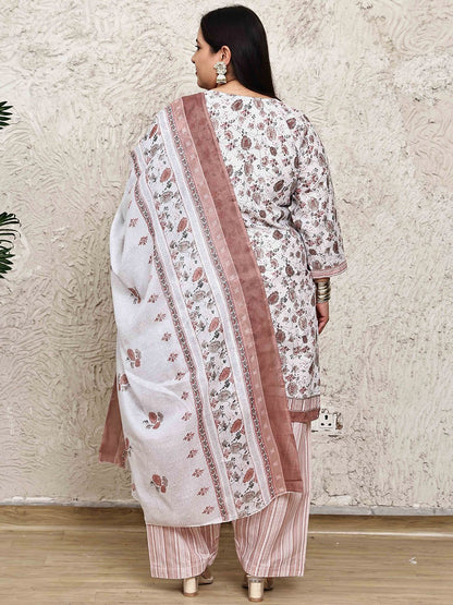 Dhiyona KL Women Plus Size Floral Printed Kurta with Palazzos & Dupatta